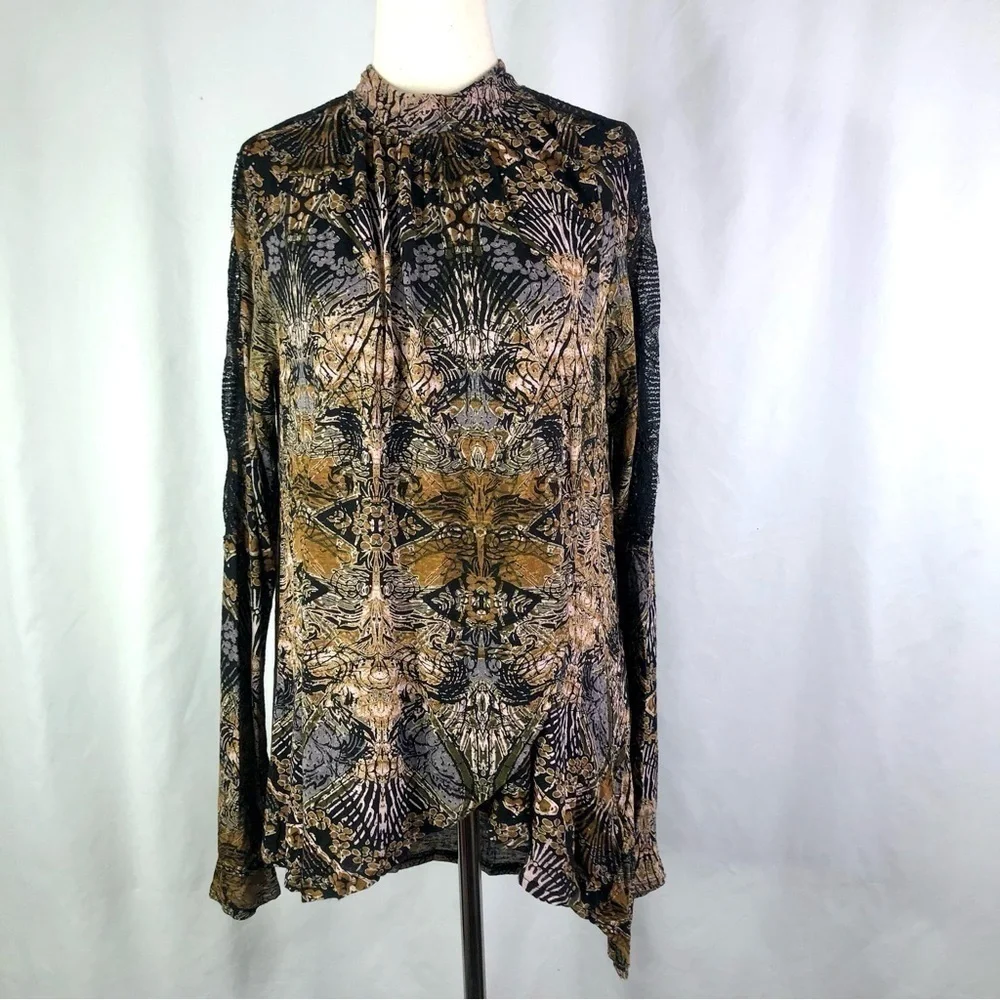 Free People blouse New World Nouveau lace trim crossover front keyhole back